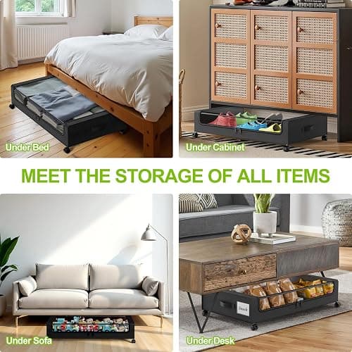 Molutsody Under Bed Storage with Wheels, 2-Pack Underbed Storage Containers with Clear Lids, Under Bed Shoe Storage Organizer, Rolling Under the Bed Storage Bins for Clothes Shoes Blankets (Black) thumbnail 5