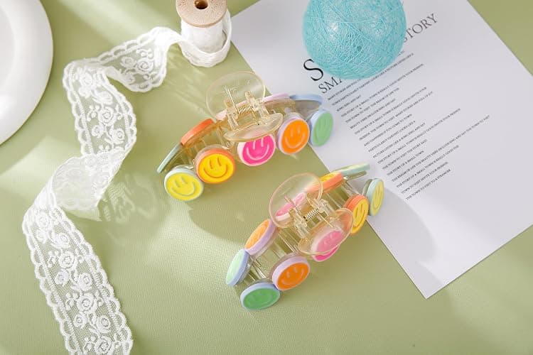 AACKS Colorful Y2K Hair Claws, Jaw Clamps and Clips - Smile Face Accessories for Girls' Summer Beach thumbnail 5