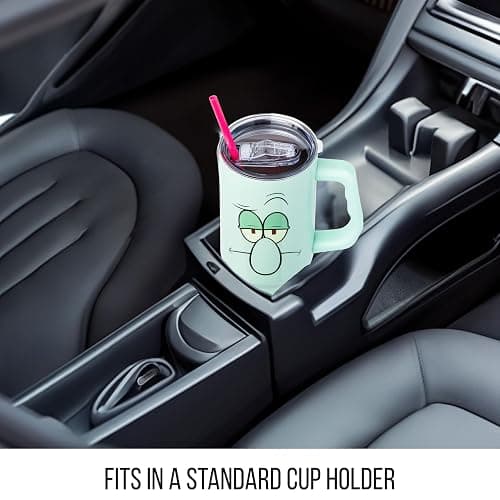 Silver Buffalo SpongeBob SquarePants Double Walled Stainless Steel Tumbler with Handle Featuring Squidward, Fits in Standard Cup Holder, 40 Ounces thumbnail 7