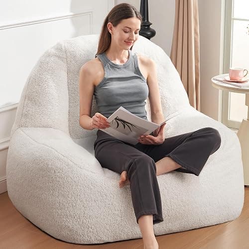 Homguava Bean Bag Chairs for Adults,Giant Beanbag Couch Adult Bean Bag Chair with Filler Included,Modern Lazy Sofa Comfy Chair for Living Room(White) thumbnail 3