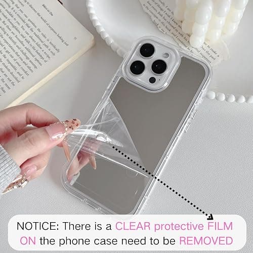 ZTOFERA Mirror Case for iPhone 14 Pro, Mirror for Girls Women Makeup, Cute Glossy Hard Back + Raised Edge Phone Bumper, Anti-Drop Shockproof Protective Case for iPhone 14 Pro - Clear thumbnail 2