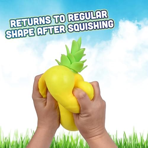 Sunny Days Toymendous Squishy Pineapple - Jumbo Stress Ball - Ages 3+ | Thermoplastic Rubber TPR, 6.5 in Tall, 4 in Wide, Yellow, Stress Relief Fidget, Fruit Theme, Ages 36+ Months, 1 Pack thumbnail 5