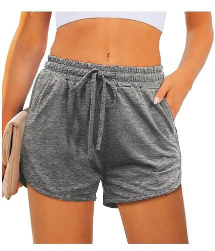 Aloodor Womens Athletic Shorts Running Dolphin Shorts with Pockets and Drawstring thumbnail 2