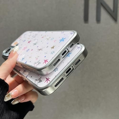 FLIRACON Cute Plating Colored Stars Hard Phone Case Compatible with iPhone Case(White,for iPhone 11) thumbnail 5