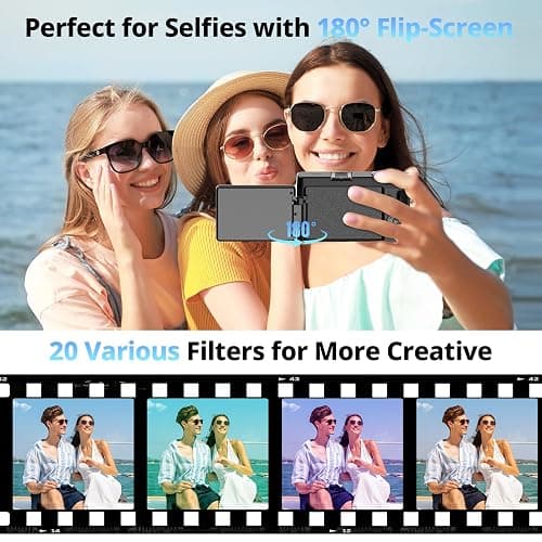 4K Digital Camera for Photography and Video, Autofocus 48MP Vlogging Camera for YouTube with 3'' 180°Flip Screen 16X Zoom Compact Travel Cameras with SD Card, 2 Batteries, Anti-Shake, Flash (Black) thumbnail 4