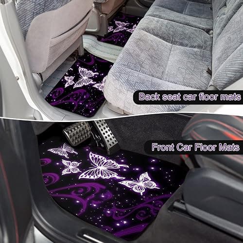 Tallew Butterfly Seat Full Set for Women Butterfly Universal Car Accessories Rubber Steering Wheel Cover License Plate Frame Mirror Covers 26 Pcs Fit Car SUV Auto(Purple Style) thumbnail 5