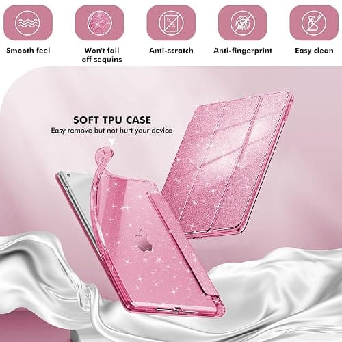 INFILAND Case for iPad 6th/5th Generation 9.7 Inch 2018/2017, iPad Air 2 Cute Glitter Clear Protective Cover for Kids, Girls, Woman, with Pencil Holder (Pink) thumbnail 4