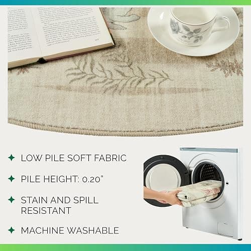 Weaverlane Whales Coastal Washable Nursery Rug Beige (Taupe, 5' x 7') | Soft Faux Wool Stain Resistant Rug Non-Slip Backing for Playroom Bathroom Living Room Bedside Beachy Cute Nautical Neutral thumbnail 7