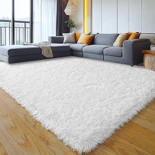 plumlik 8x10 Large Area Rugs for Living Room, White Fluffy Shag Rug for Bedroom and Nursery, Soft and Comfy, Big Fuzzy Carpet for Kids, Girls, Boys Room Dorm Home Decor Aesthetic, Upgrade Non Slip thumbnail 2
