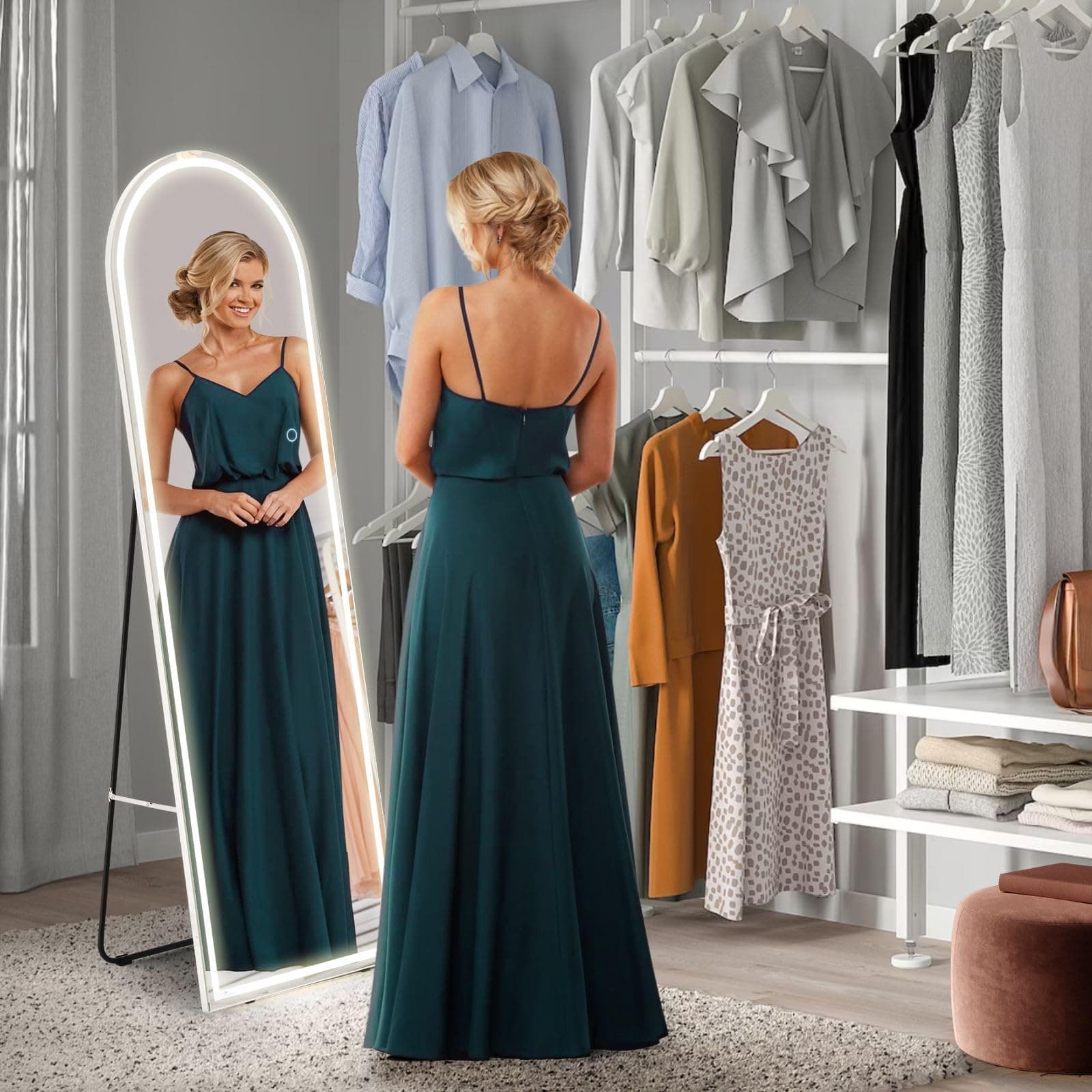Maxkon LED Full Length Mirror Arched Body Floor Free Standing Hanging Leaning Lighted Bedroom Hallway 3 Lighting Colours thumbnail 3