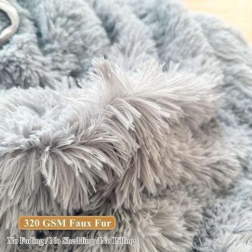 XeGe Fluffy Stuffed Animal Storage Bean Bag Cover(No Filler), Faux Fur Washable Ultra Soft Bean Bag Cover for Plush Toys or Textile,Plush Shaggy Large Beanbag for Adults Kids Teens, Light Grey thumbnail 6