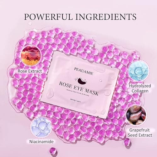 PEAUAMIE Under Eye Patchs Rose Eye Mask for Dark Circles and Puffiness Wrinkle Eye Bags 30 Pairs thumbnail 4
