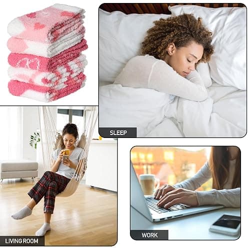 SDBING Fuzzy Socks for Women Soft Fluffy Home Sleeping Socks Cozy Warm Slipper Socks 6 or 5 Pairs thumbnail 6