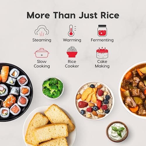 IRIS USA Micom Japanese Rice Cooker, 3-Cup Uncooked/6-Cup Cooked, Fuzzy Logic Kitchen Appliance with Recipe Presets, Slow Cooker, Steamer, Hot Pot & Warming Function, Compact & Portable for Healthy Meal Prep thumbnail 6