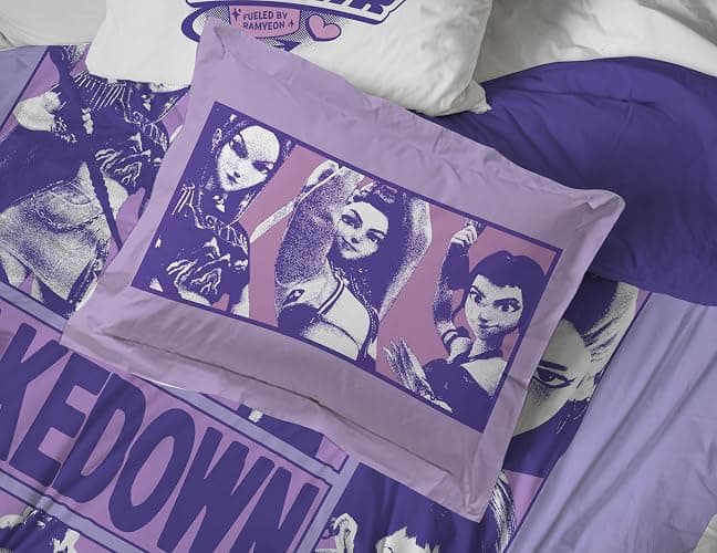 KPOP Demon Hunters Twin Comforter Set 5 Piece Kids Cartoon Bedding, Purple | Bed in a Bag, Comforter Sheets Sham Pillowcase, Official Brand, Soft Microfiber, Machine Washable, Easy Care, Girls Gift thumbnail 5