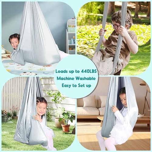 Chihee Sensory Swing Therapy Swing Hammock Indoor Outdoor for Kids, Hardware Included, Soft Breathable Nylon Cuddle Swing Joy Hammock for Child Adult with Autism, ADHD, Aspergers, Sensory Integration thumbnail 4