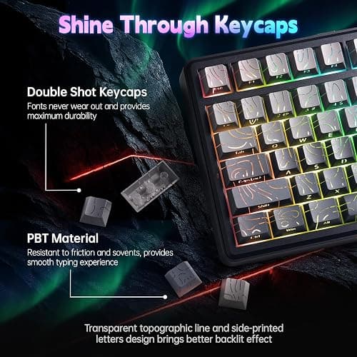 LEOBOG x Aula F75 MAX Wireless Gaming Keyboard w/Smart Display & Knob,75% Hot Swappable Custom Mechanical Keyboard, RGB Backlit,Pre-lubed Linear Switches,Side Printed PBT Topographic Keycaps(Grey) thumbnail 7