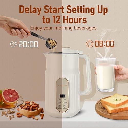 Nut Milk Maker, AlfaBot N2 Automatic Almond Milk Machine for Homemade Plant-Based Milk, Oat, Soy, Yogurt, 5 Modes/35OZ Big Capacity Soy Milk Maker with Delay Setting and Self Cleaning (Cream) thumbnail 3