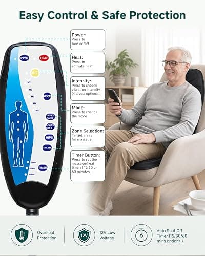 Snailax Back Massager with Heat, Memory Foam Chair Massage Pad | Vibration Massager for Neck & Shoulder, 4 intensities, 2 Heat Levels, 2026 Upgraded Seat Massager for Office Chair,Home thumbnail 7