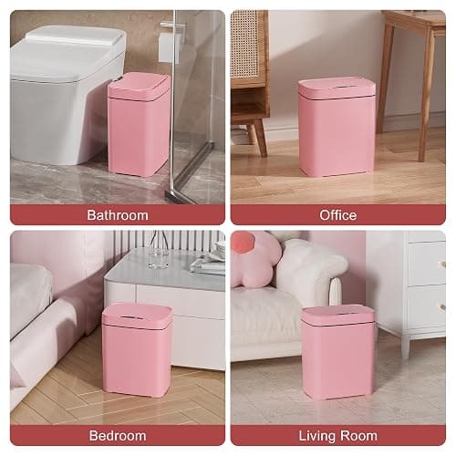 Vanpopubs 2 Pack 2.7 Gal Bathroom Trash Can with Lid, Automatic Trash Can Small Smart Garbage Can Touchless, Slim Motion Sensor Waterproof Plastic Trash Bins for Bedroom Office Kitchen Toilet Pink thumbnail 9