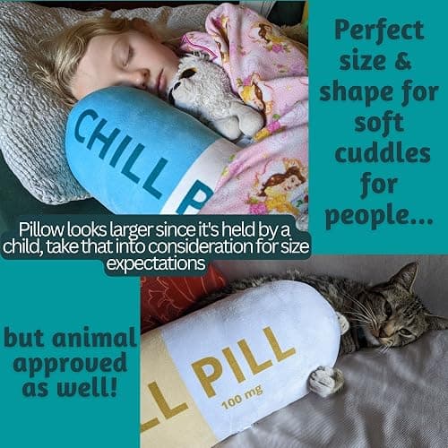 MRJ Products Chill Pill Pillow - Cervical Neck Pillow, Calming Corner Classroom Must Haves Bolster Throw Pillows, College Dorm, Boho Classroom Decor, Funny Lumbar Support, Home Office Preppy Stuff thumbnail 5