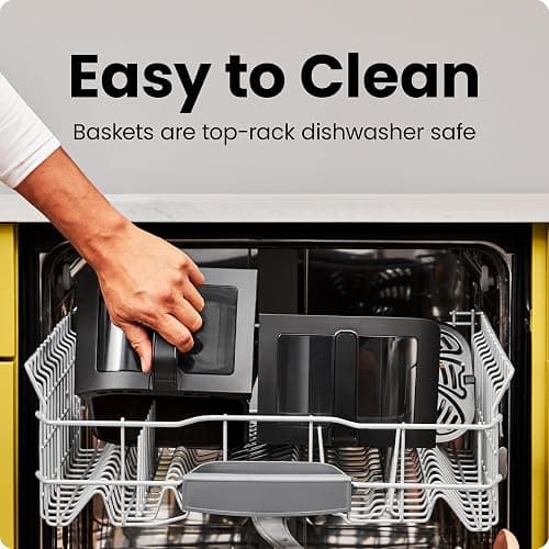 CHEFMAN 6 Quart Dual Basket Air Fryer Oven with Easy View Windows, Sync Finish, Hi-Fry, Auto Shutoff, 2 Independent 3Qt Nonstick Dishwasher Safe Frying Baskets, Digital Double Air Fryer - Black thumbnail 6