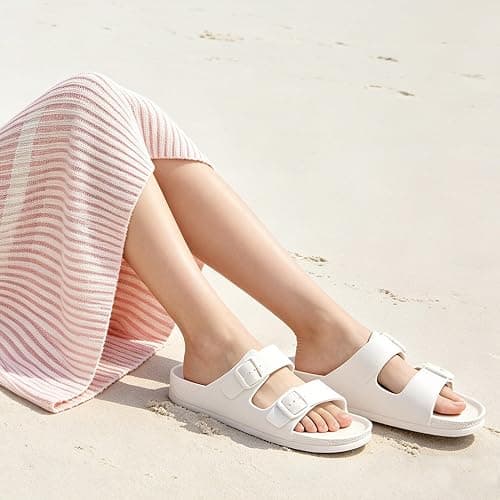 FUNKYMONKEY Women's Comfort Slides with Arch Support, Non-Slip Lightweight Foam Slip-on Flat Beach Sandals with Adjustable Buckle for Vacation & Everyday Wear thumbnail 3