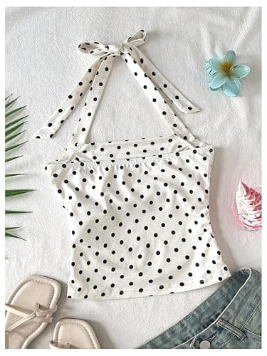 WDIRARA Girl's Floral Ruched Halter Top Sleeveless Tie Backless Tank Tops | Y2K Floral Print,Beach Holiday,Stretch Lightweight Soft,Summer Vacation thumbnail 2