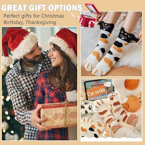 Ginmewrae Women Fuzzy Socks Cozy Soft Fluffy Cute Animal Slipper Socks Sleeping Warm Socks Christmas Gift for Girls thumbnail 4