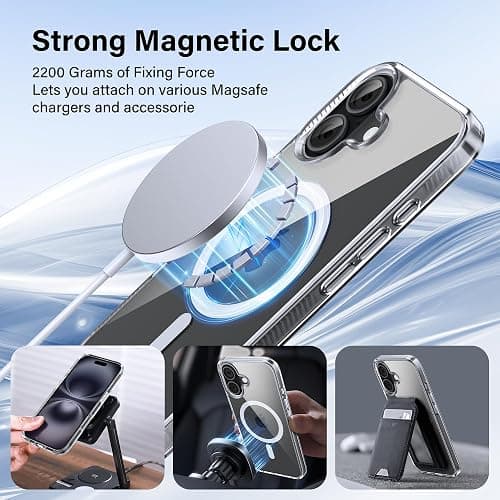 Supdeal Magnetic Case for iPhone 16, Compatible with MagSafe Transparent Not-Yellowing Cover Non-Slip Grip Military-Grade Shockproof Magnetic Clear Phone Case, 6.1", Transparent thumbnail 6