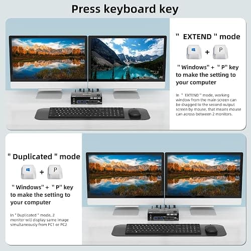 KVM Switch 2 Monitores 2 PC 8K Displayport + HDMI USB 3.0 KVM Conmutador para dos monitores, soporta 8K @ 60Hz, 4K @ 120Hz para 2 ordenadores que comparten teclado, ratón y monitor thumbnail 3