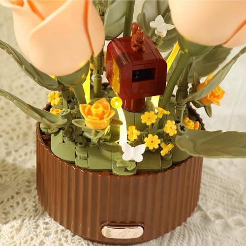 Electric Flower Bouquet Building Set 255PCS – Motorized Blooming Roses Flowers Botanical Kit, DIY Bonsai Style Bouquet of Flowers – Unique STEM Gift for Kids&Adults, Room & Desk Decor (Orange) thumbnail 7