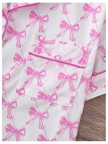 RoseSeek Women's Bow Pajamas Sets Short Sleeve Button Down Pajamas Y2k Preppy Cute PJ Set Sleepwear thumbnail 5