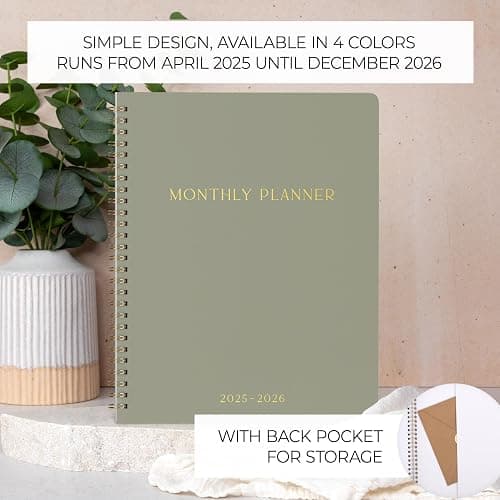 Beautiful 2025-2026 Monthly Planner and Calendar Book - Aesthetic To Do List Notebook For Women to Easily Organize Your Tasks and Boost Productivity - Runs From April 2025 Until December 2026 - Sage thumbnail 5