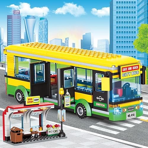 City Town Bus Station Building Block Set - 386 Pieces, Educational Learning Creative STEM Bus Toy, Ideal Gift for Kids, Boys, and Girls Ages 6 and Up thumbnail 2