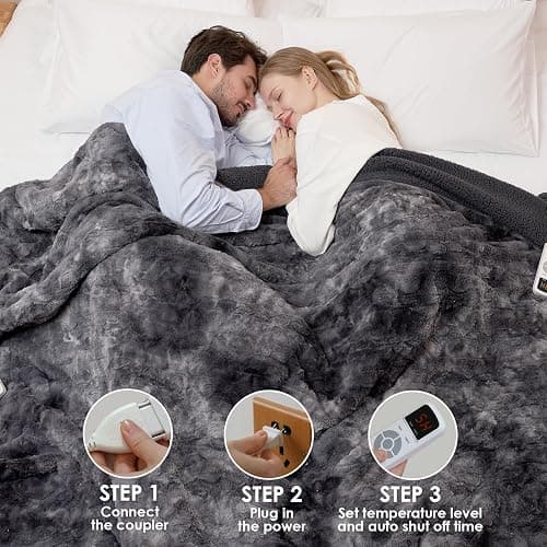 EHEYCIGA Electric Heated Blanket Throw Faux Fur, 10 Hours Auto Shut Off 9 Heating Levels Heating Blanket Throw, Soft Warm Heated Blanket Fast Heating, Faux Fur & Sherpa thumbnail 7