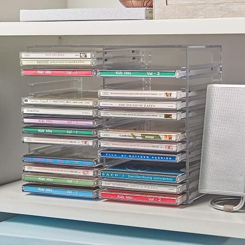 STORi Stackable Clear Plastic CD Organizer with Rubber Feet | Rectangular Jewel Cases Holder Perfect for Theatre Room | Holds up to 30 CD Cases | Made in USA thumbnail 6