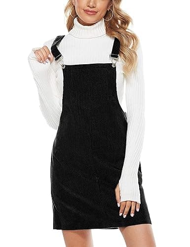Hooever Women's Cute Corduroy Overall Bib Dress Pinafore Suspender Dress Skirt Jumper - Image 1