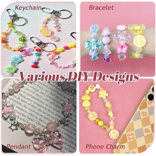 GUJOXILA Cute Acrylic Beads for Crafting Assorted Bead for Bracelet Keychain Phone Charm Jewelry Making Kawaii Flower Bow Heart Bracelet Beads 180g thumbnail 5