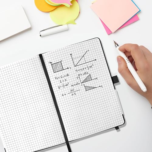 A5 Journal Notebook Graph Paper, 200 Pages Leather Squared Journal Notebook for Women Men, Hardback Note Book with 80GSM Grid Paper, No Bleed for Writing, Notepad for Office School Supplies, Black thumbnail 2