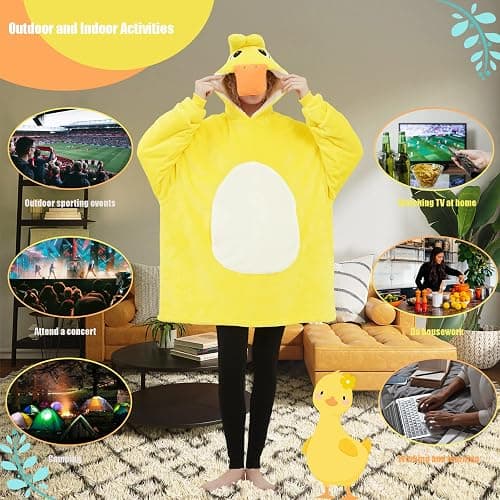 Lovemonster Unisex Cute Yellow Duck Cosplay Animal Pajamas Cozy Flannel Sherpa Pullover Adult Christmas Halloween Costume thumbnail 4