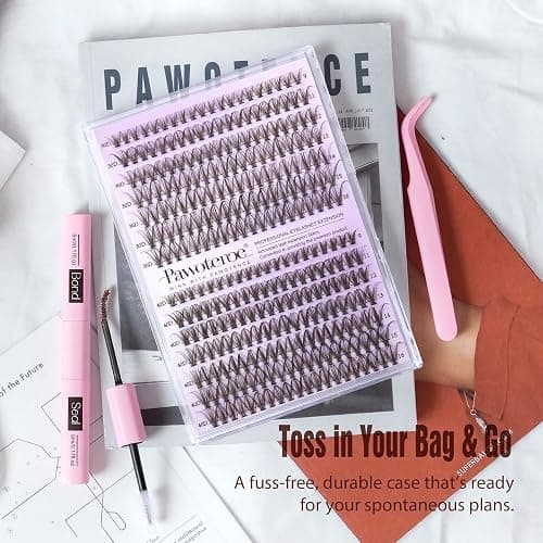 Pawotence Lash Extension Kit DIY 280pcs Brown Lash Clusters Eyelash Extension Kit 30D 40D 9-16mm Individual Lashes Kit with Lash Bond and Seal Lash Tweezers for Self Use (Brown 30D 40D, 9-16mm, Kit) thumbnail 9