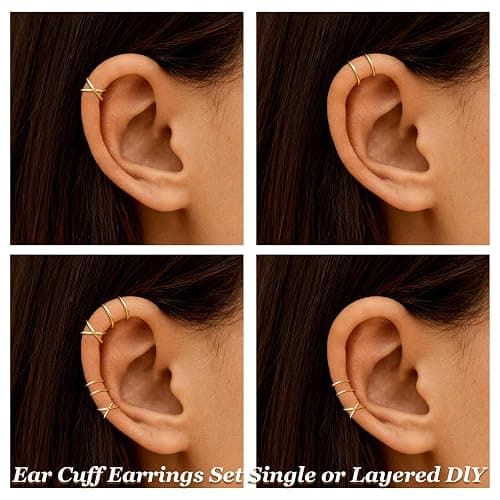 Ear Cuffs Non Piercing 14K Gold Plated Ear Cuff Earrings for Women Trendy Clip on Cartilage Earring Stacks Non Pierced Adjustable Fake Earrings Set Jewelry thumbnail 3