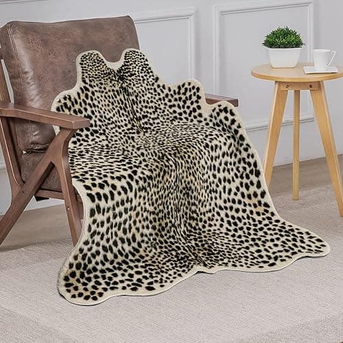 Cheetah Print Rug Leopard Carpet: Small Faux Cowhide Skin Fur Area Rug Animal Printed Hide Mat for Living Room Kitchen 3.3 x 3.1ft thumbnail 5