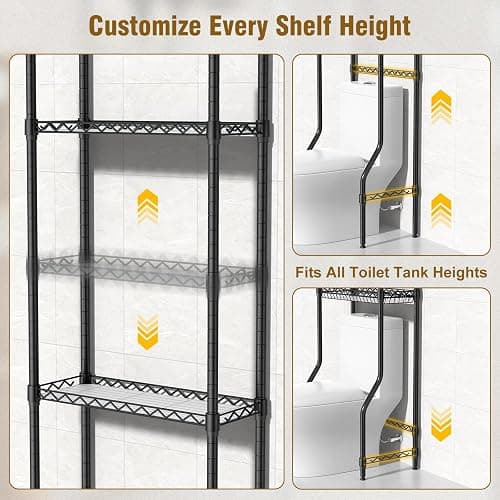 EAGMAK 4 Tier Over The Toilet Storage Rack, Bathroom Organizers and Storage Over Toilet with Adjustable Shelf and Basket, Above Toilet Storage Bathroom Cabinet for Small Space (Black) thumbnail 3