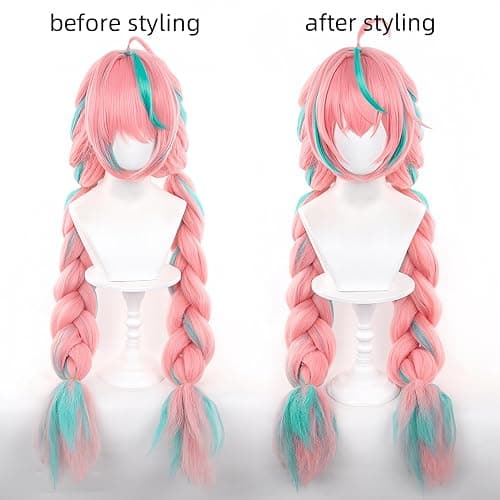 Aadesso Varesa cosplay wig for game genshin easy to style Cyan mixed with pink thumbnail 3
