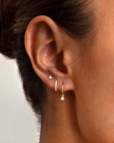 Freekiss 3 Pairs Gold Hoop Earrings Set: Dainty Stud Earrings Trendy Small 14K Gold Plated Hypoallergenic Dangle Cartilage Huggie Hoop Earrings for Women Gold Jewelry for Women Gifts thumbnail 2