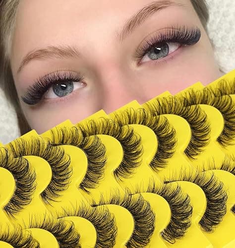 False Eyelashes Russian Strip Lashes D Curl Wispy Natural Look Faux Mink Lashes Like Eyelash Extension Fluffy zanlufly Transparent Band Cat Eye Fake Eyelashes Pack - Image 1