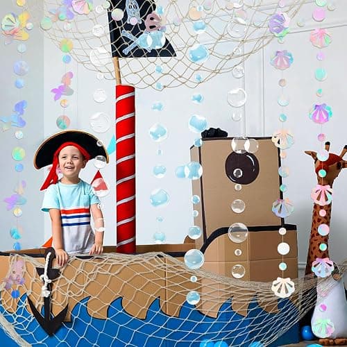 ZERODECO Mermaid Party Decorations - Iridescent Garland, Natural Fishnet and Bubble Garlands for Birthday, Pirate, Nautical, Under The Sea Theme thumbnail 2