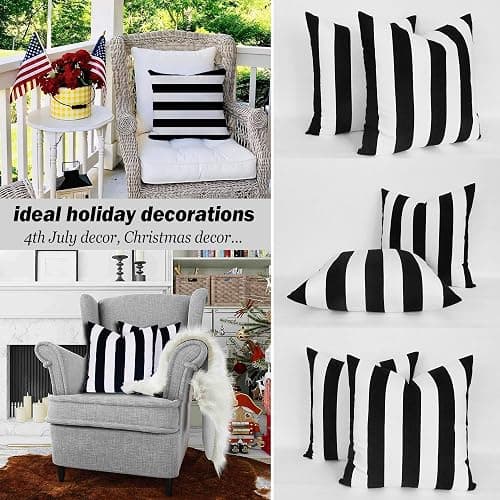 FCOZM Set of 2 Pillow Cases, Soft Velvet Black and White Stripe Pattern Pillowcase Decorative Pillow Covers for Couch, Square Throw Pillow Covers for Home Decor Gift 18 Inch X 18 Inch (Black White) - Black White thumbnail 8